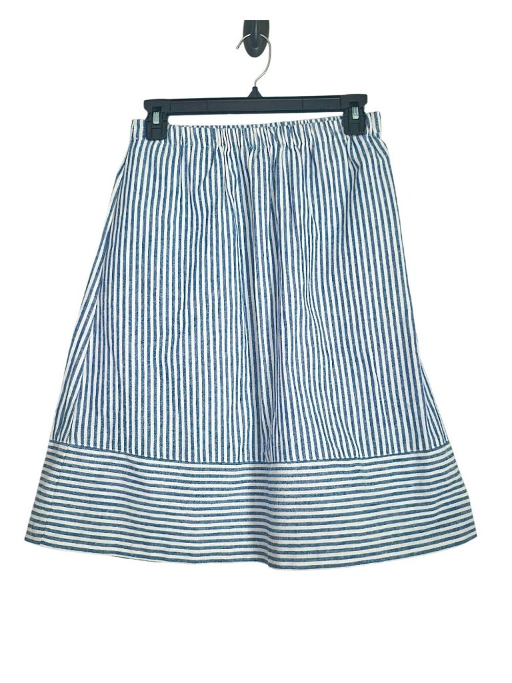 J.Crew Midi Skirt Blue White Striped Women XS Cotton Linen Preppy Nautical Beach